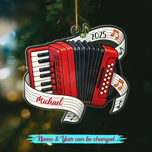 Personalized Accordion Player Shaped Christmas Ornament, Customized Year Name Accordionist Ornament Gift for Daughter Son Kids Teacher Student, Accordion Instrument Keepsake Ornaments for Graduation