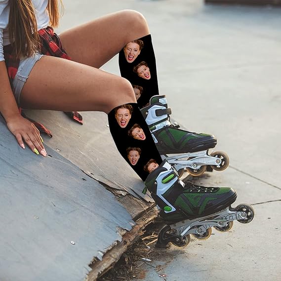 Custom Face Socks with Photo Novelty Crew Socks, Personalized Red Hearts Unisex Crew Sock Gifts for Men Women