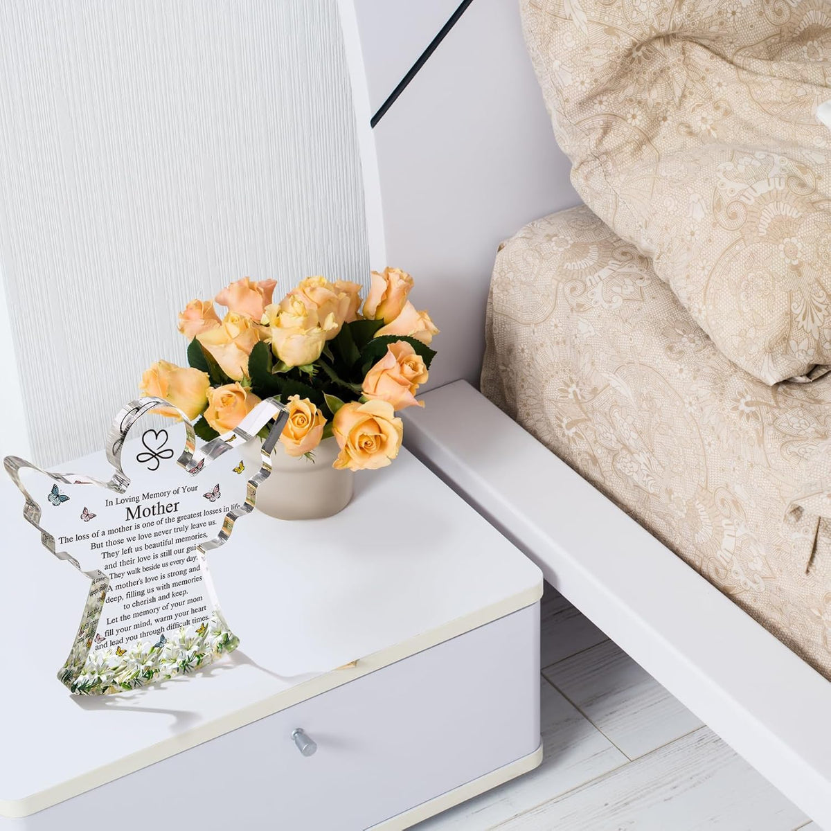 Sympathy Bereavement Gift Angel Red Cardinal Acrylic Memorial Gift for Loss of Loved One Remember Me Grieving Keepsake for Mom Dad Grandma Friend(Mom)