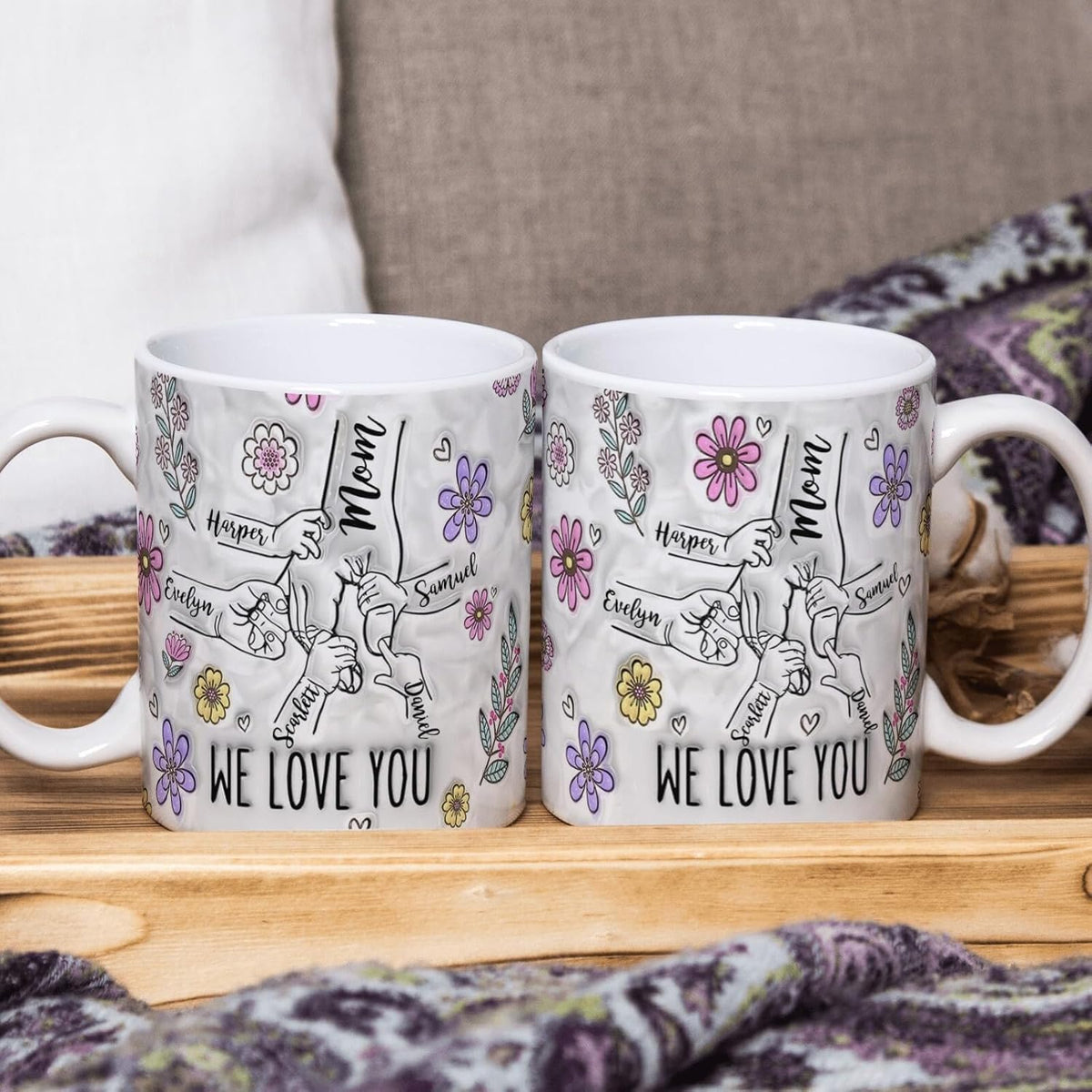 Customized Mother's Day Gifts Mom You Hold My Hand Also My Heart Mug, Family Personalized Custom 3D Inflated Effect Printed Mug, Mother's Day, Gift For Mom, Grandma