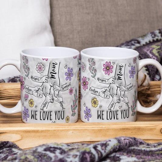 Customized Mother's Day Gifts Mom You Hold My Hand Also My Heart Mug, Family Personalized Custom 3D Inflated Effect Printed Mug, Mother's Day, Gift For Mom, Grandma