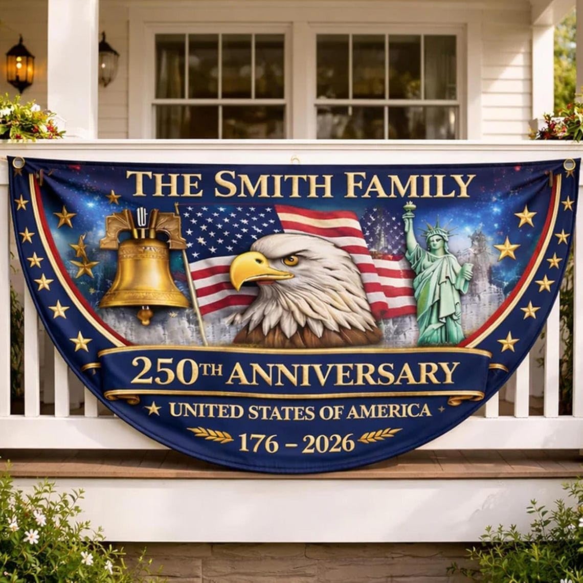 Personalized 250th Anniversary Flag Bunting, America's 250th Anniversary Double-Sided Outdoor Banner, Patriotic Yard & House Decoration for 4th of July, Independence Day