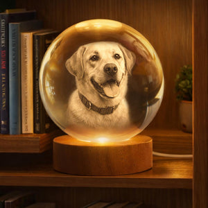 Personalized 3D Photo Crystal Ball, Custom Engraved Picture Lamp with Wood Base, Night Light for Dog Lovers, Dog Memorial Gifts, Loss of Pet Sympathy Gift Night Light, Custom Photo Portrait