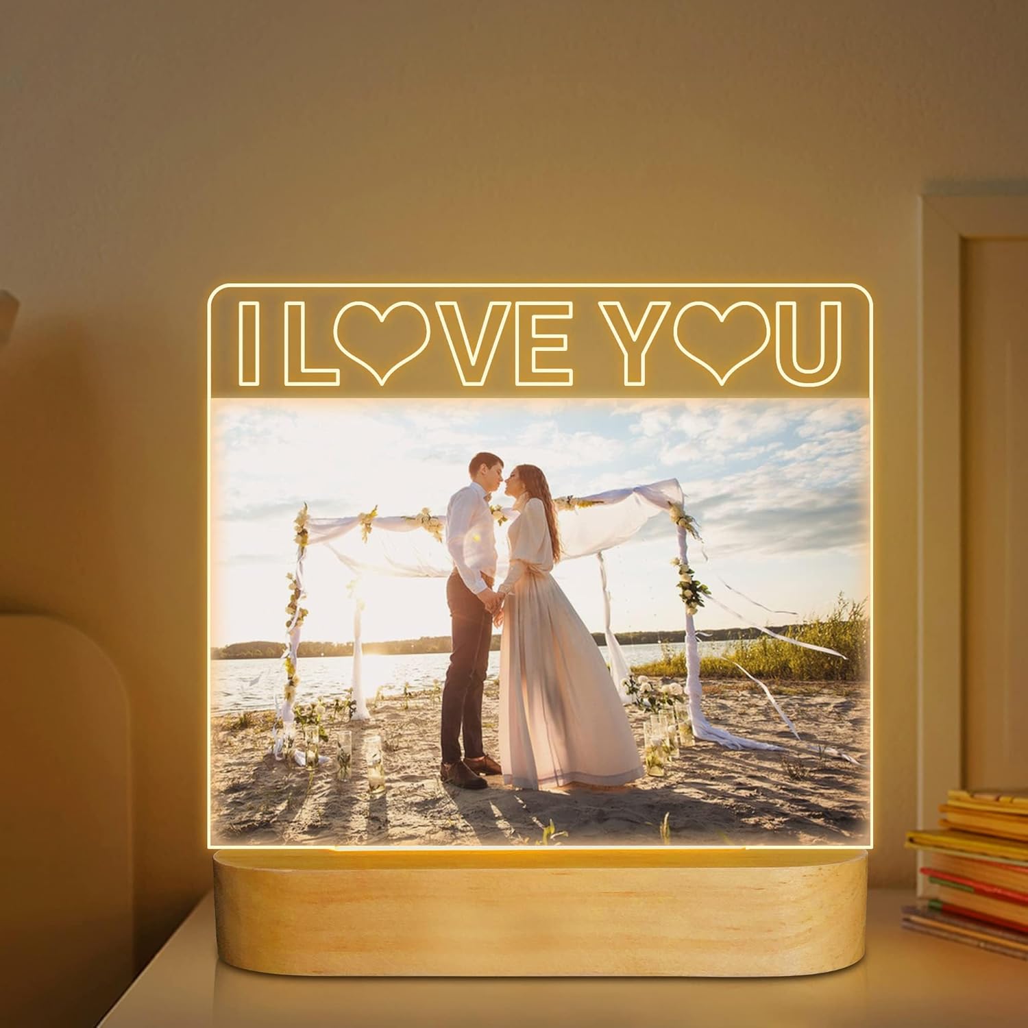 Light up Picture Frame, I Love You Acrylic Photo Frame with Night Light Desktop Decor Best Gifts for Lover Couple Wife Girl Friends Valentine's Day Anniversary Birthday Wedding Present