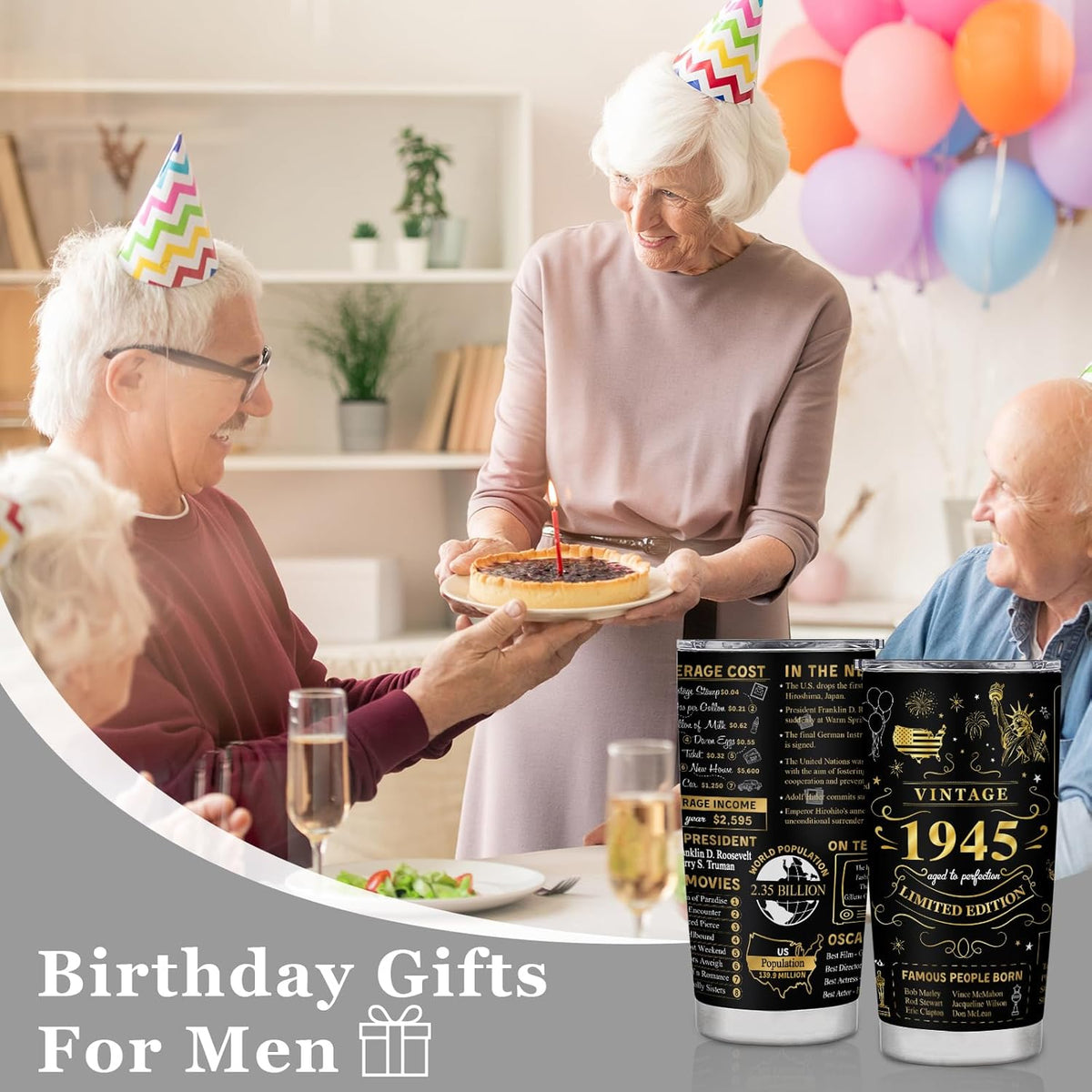 80th Birthday Gifts for Women Men, 1945 Birthday Tumbler 20oz, 80 Year Old Birthday Gifts for Women Men, Best Gifts for 80 Year Old Women Men, 1945 Birthday Stainless Steel Tumbler 20oz