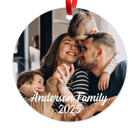 Personalized Christmas Ornaments, Custom Photo Text 2025 Christmas Tree Ornament, Velvet Pouch Included, Round Ornament