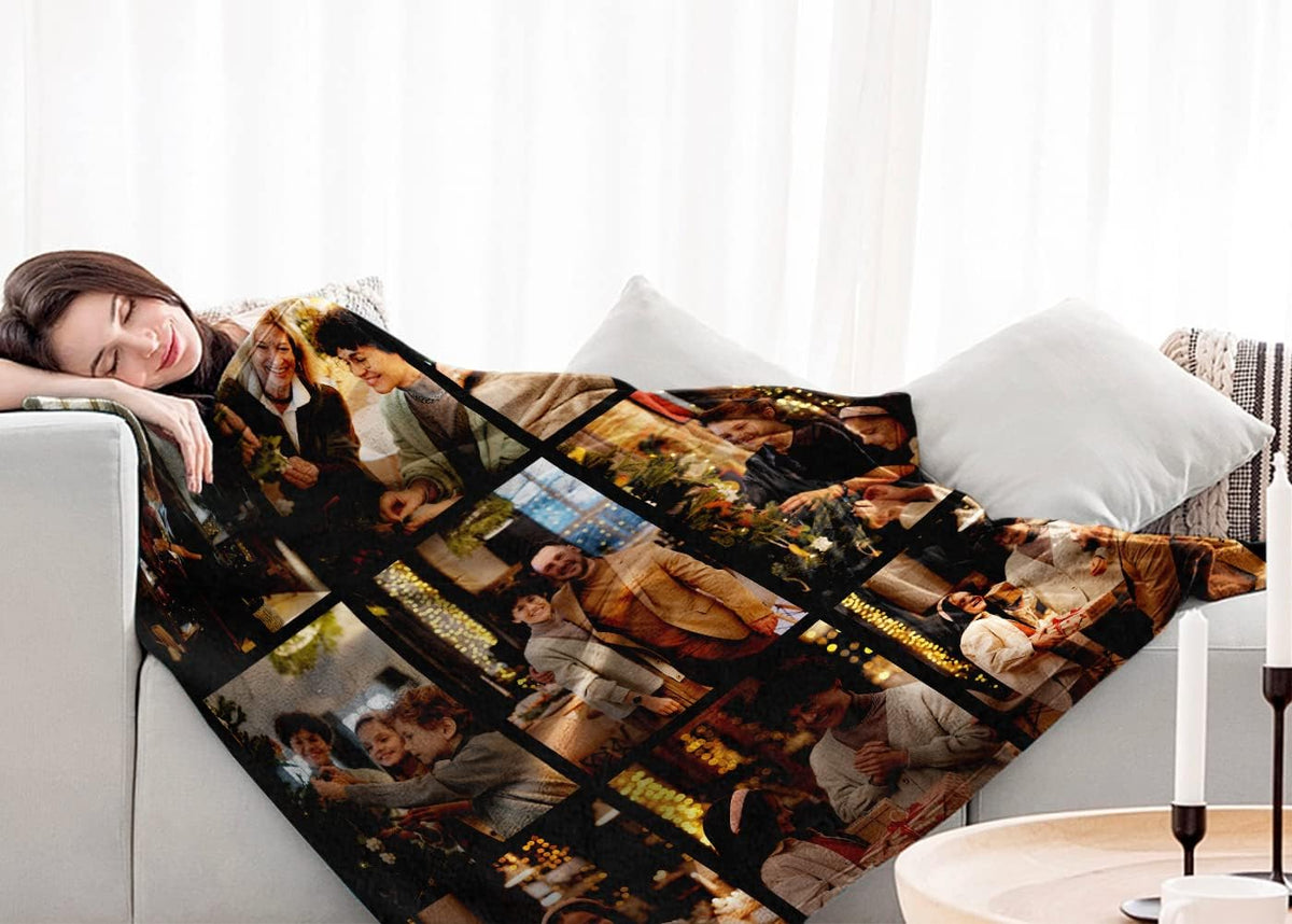 Custom Blanket with Picture, Personalized Throw Photo Blankets Customized Photo Gifts for Mom Dad Women Family