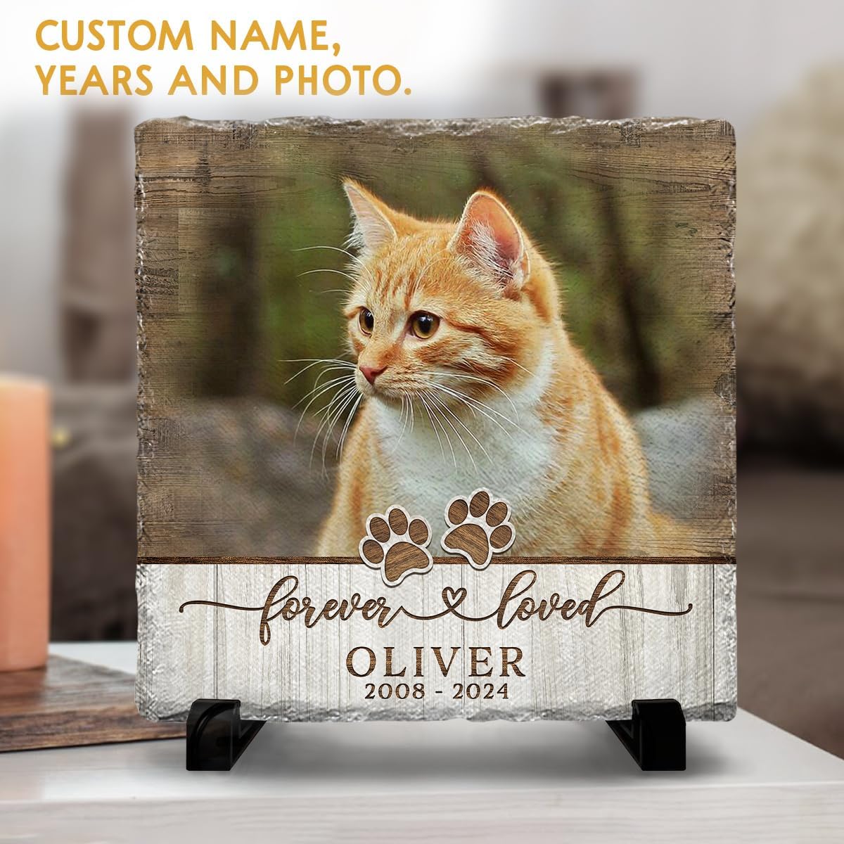 Custom Memorial Stones for Cats - Personalized Cat Memorial Picture Frame - Square Stepping Stones - Cat Loss Sympathy Gifts