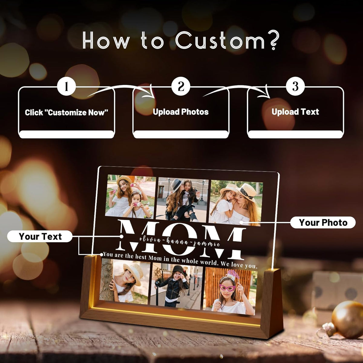 Best Mom In The World Personalized Mothers Day Picture Frame for Mom, Custom Gifts for Mother's Day from Daughter Son Kids, Customized Photos Gifts for Wife from Husband, Best Mom Ever Gifts