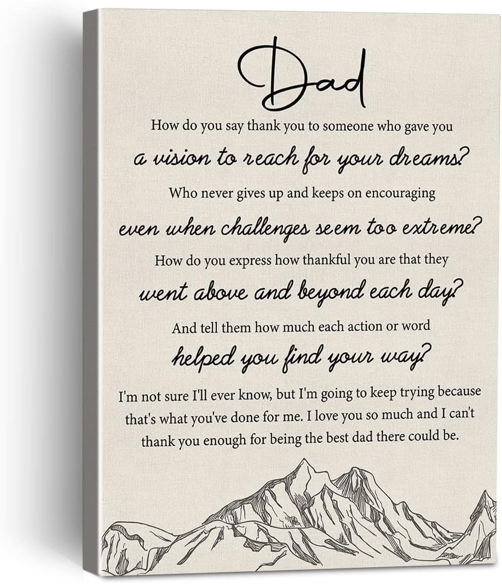 Canvas Painting Framed Wall Art Decor for Home Office, Best Dad Saying Canvas Poster Print Decorative Gift from Son Daughter