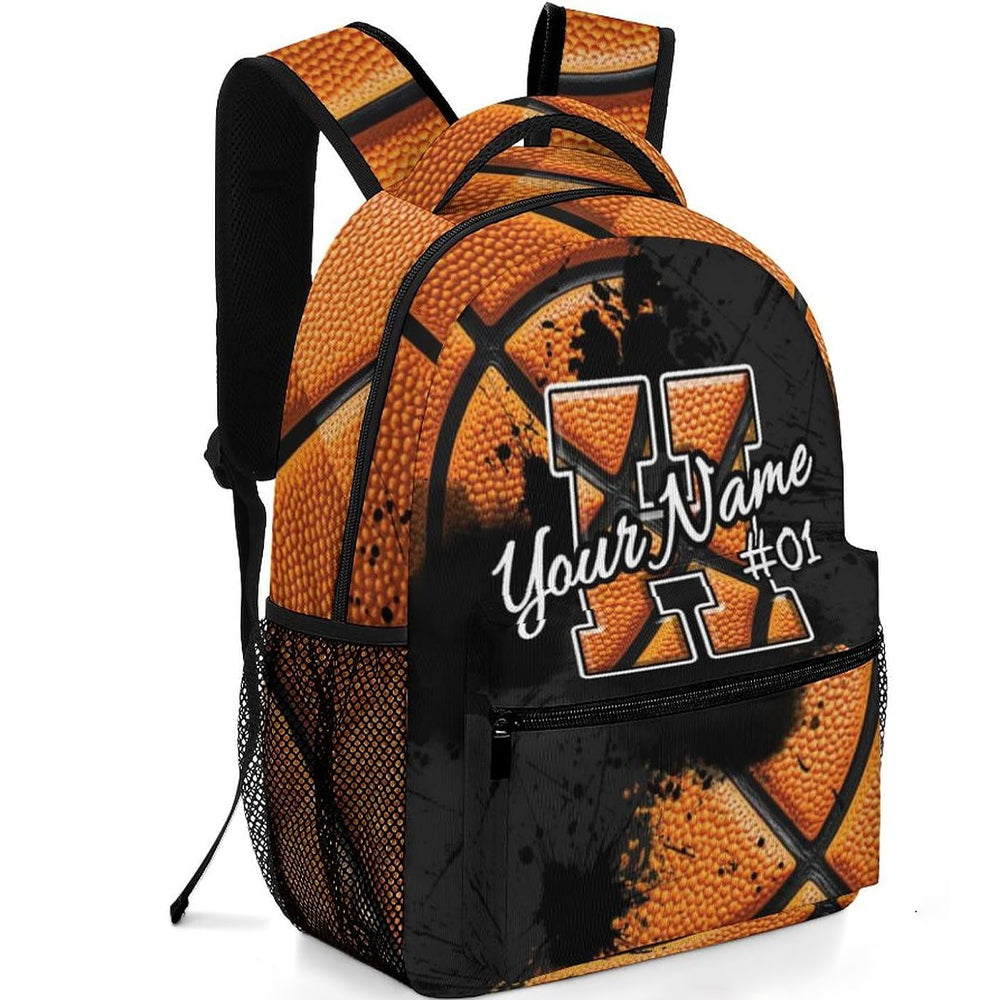 Boys Backpack for Kids Custom Initial Basketball School Backpacks for Elementary Middle Primary High Senior Personalized Monogrammed Bookbag Supplies for Sports Lovers