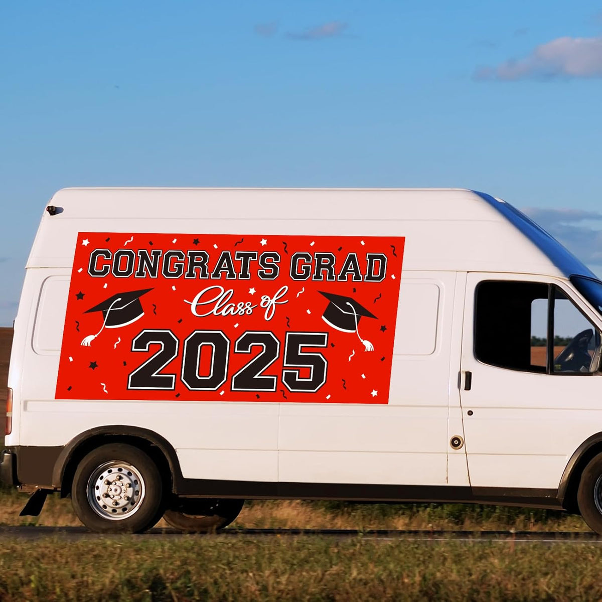 2025 Graduation Party Plastic Backdrop - Congrats Grad Banner in Red, Large Class of 2025 Decorations, Photography & Grad Party Supplies