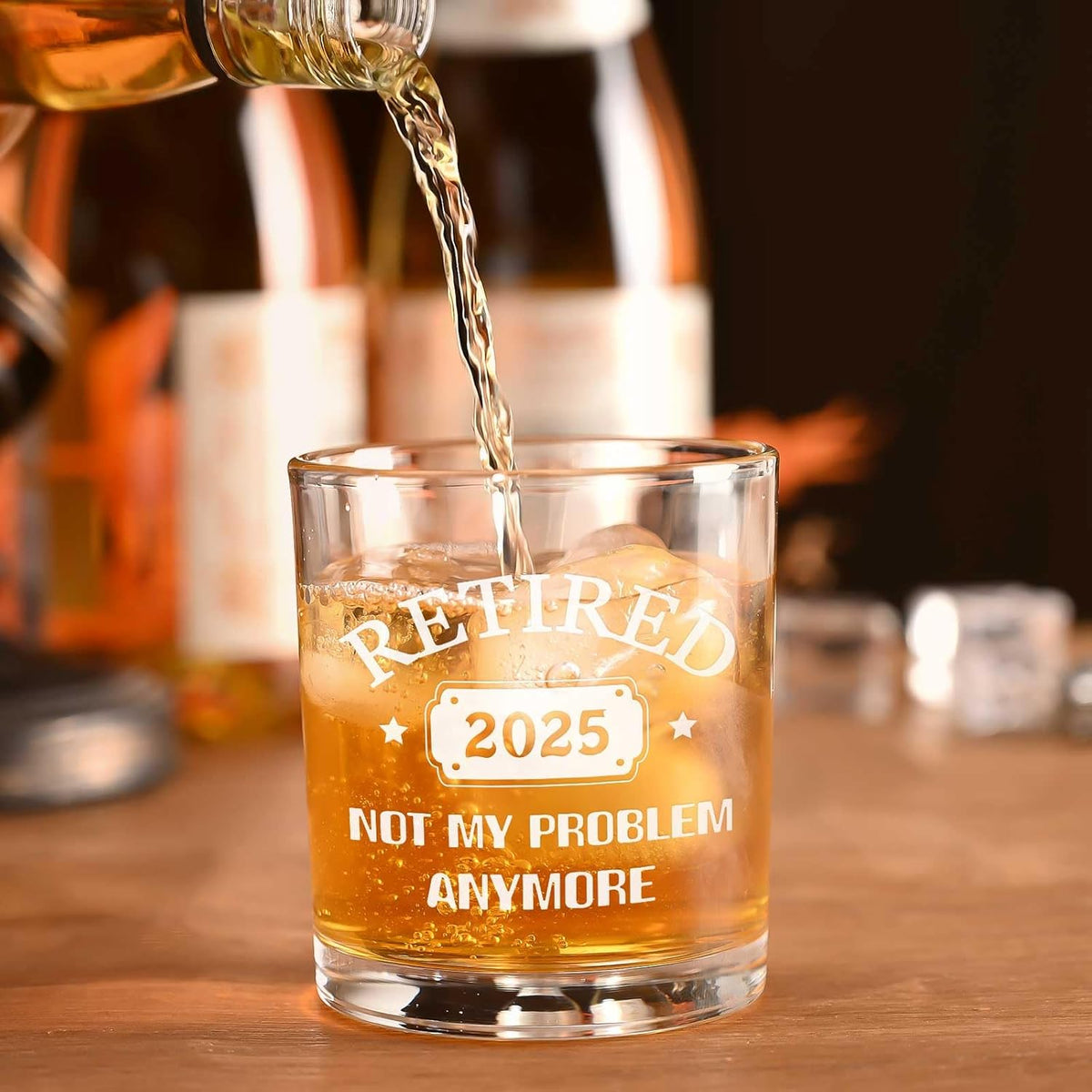 Retirement Gifts for Men, Retired 2025 Not My Problem Anymore Whiskey Glass, Funny Retired Gifts for Boss Coworker Husband Teacher Friends Dad Grandpa, Retired Old Fashioned Glass