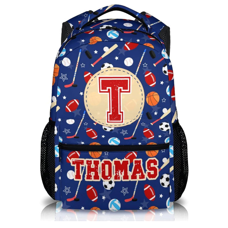 Backpack for Kids Boys - Sport Lovers Personalized Initial Monogram Backpacks for School Preschool Elementary - Custom Bookbag Gifts with Name for Back to School