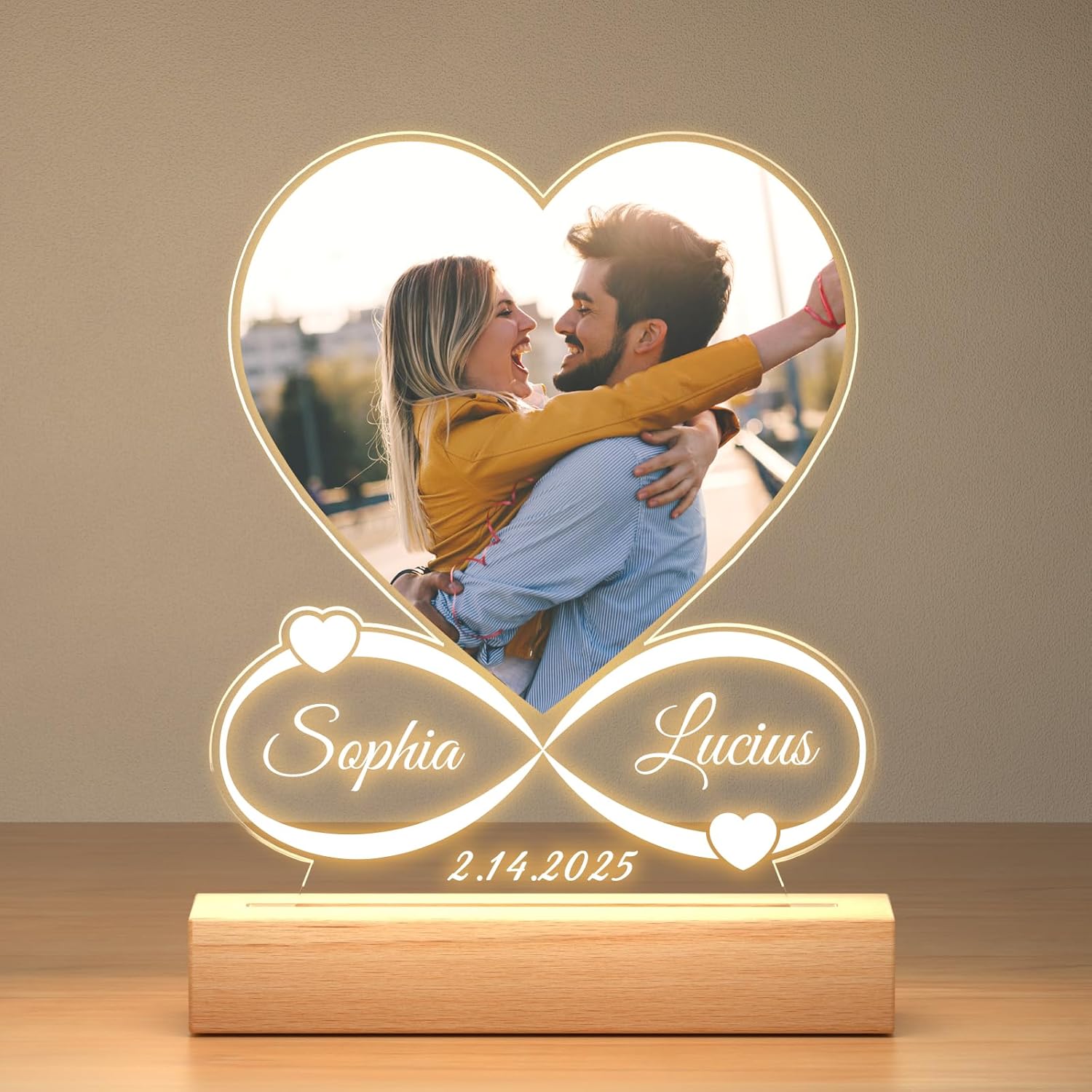 Custom Picture Frames with Photo, Personalized Photo Frame with Night Light, Customized Picture Frame, Personalized Mothers Day Anniversary Birthday Gifts for Women Men Her Him Mom Dad Baby Kid Family