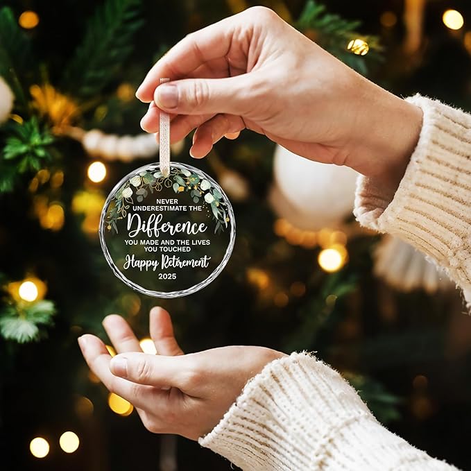 Retirement Gifts - Retirement Gifts for Women, Men 2025 - Retired Ornament 2025 - Retired Gift for Coworker, Boss, Employee, Teacher, Nurse, Woman, Man - Glass Christmas Ornament Keepsake