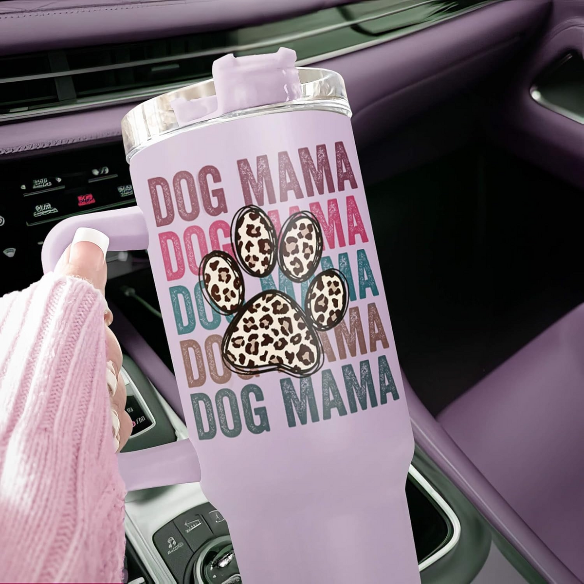 40 oz Stainless Steel Tumbler with Handle, Dog Mom Mama Mothers Day Birthday Gifts Cup Mug for Women, Mother's Day Gift