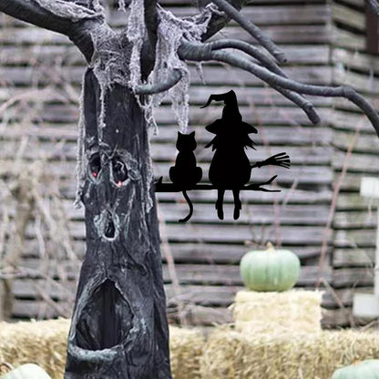 Witch Cat Garden Sign, Black Cat Halloween Decor, Waterproof Metal Yard Signs, Scary Garden Silhouette Creative Stylish Metal Yard Decor for Lawn, Yard, Outdoor Halloween