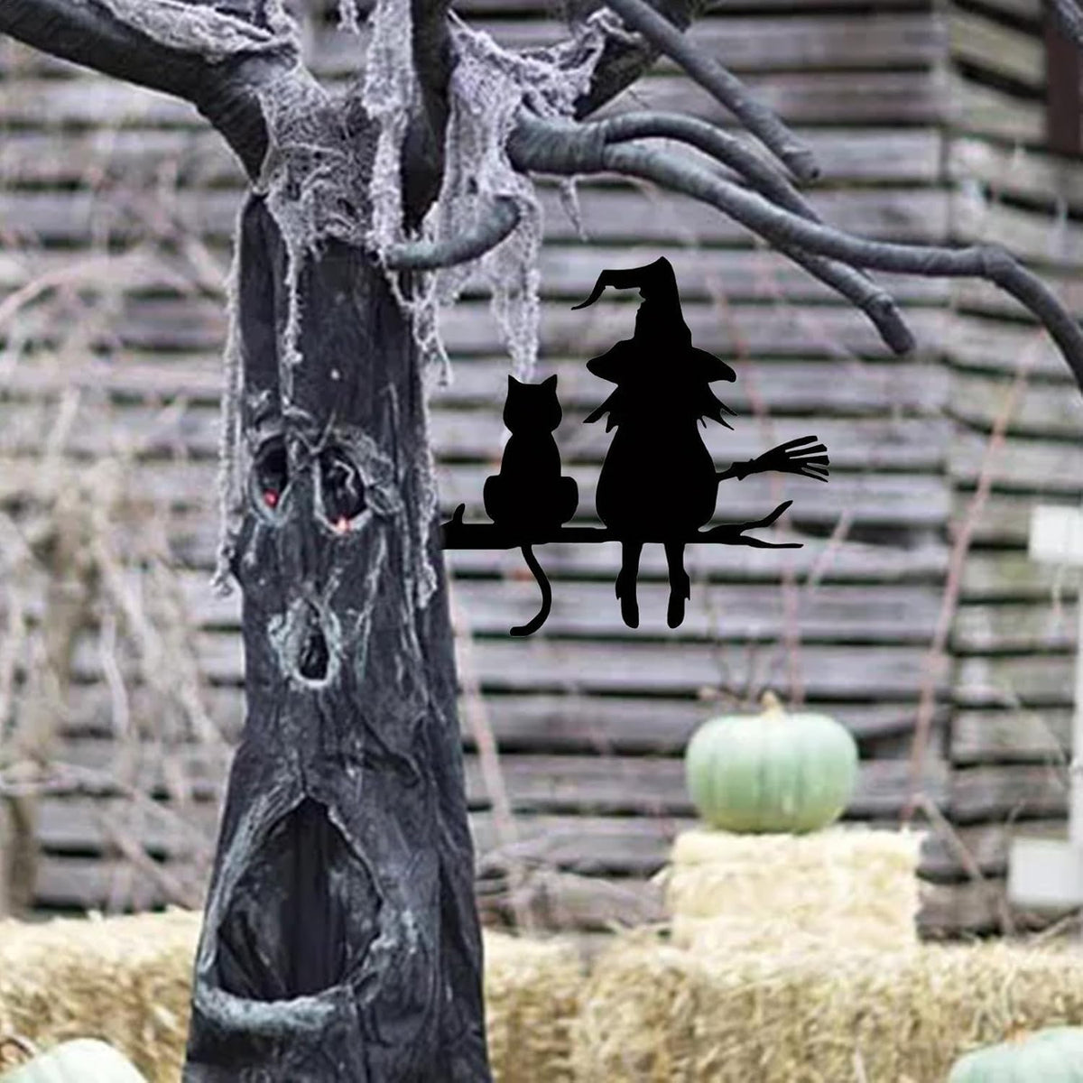 Witch Cat Garden Sign, Black Cat Halloween Decor, Waterproof Metal Yard Signs, Scary Garden Silhouette Creative Stylish Metal Yard Decor for Lawn, Yard, Outdoor Halloween