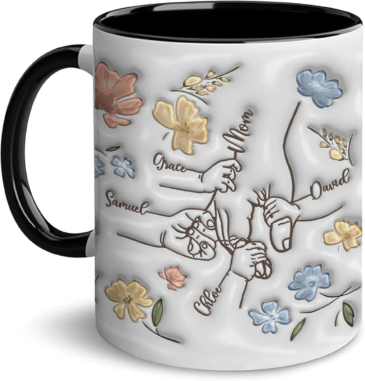 Personalized Mother's Day Gifts Mom You Hold My Hand Also My Heart Mug, Personalized Holding Mama's Hand 3D Inflated Effect Mug, Hold My Hand Coffee Mug, Mother And Children Ceramic Mug