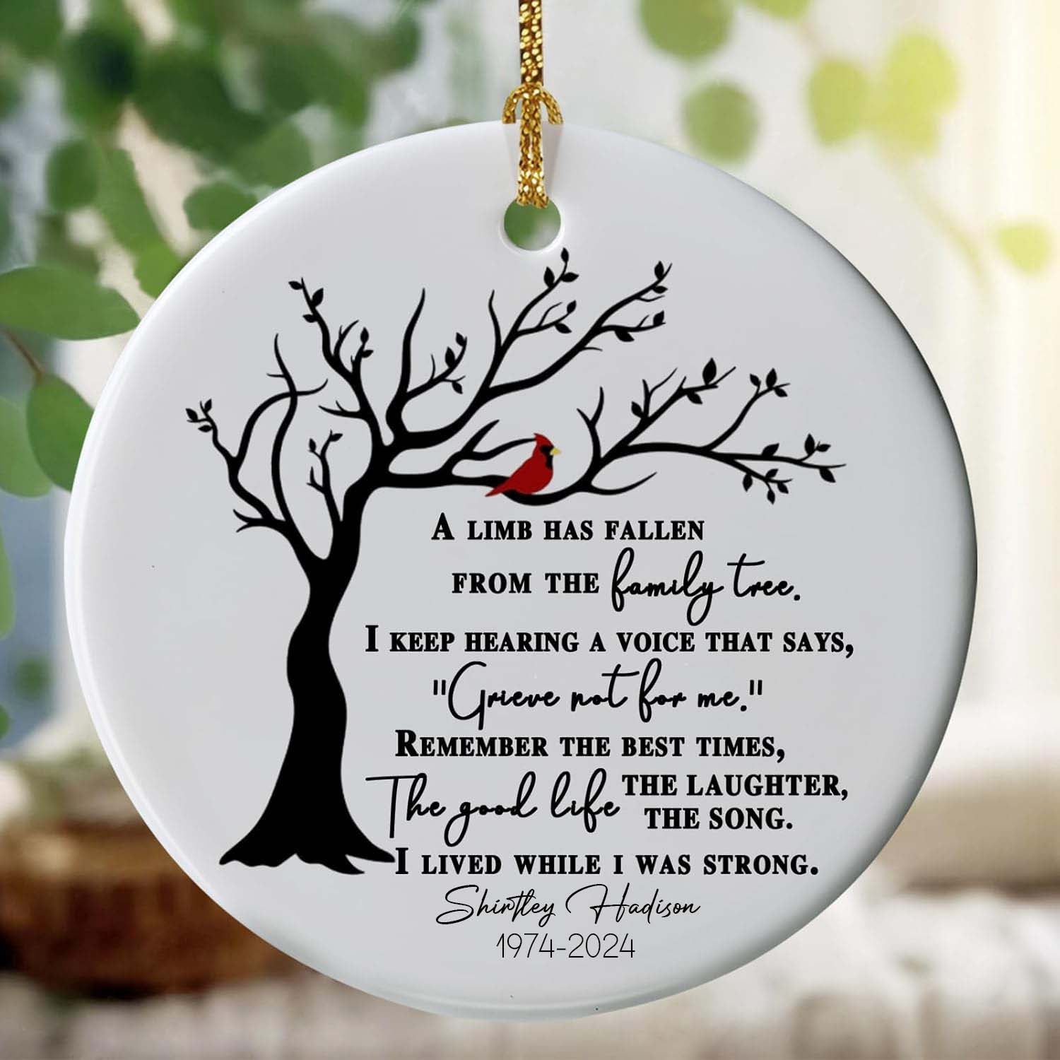 A Limb Has Fallen Memorial Ornament - Red Cardinal, Keepsake, Remembrance Gift, Custom Ornament Family Tree - Family Loss