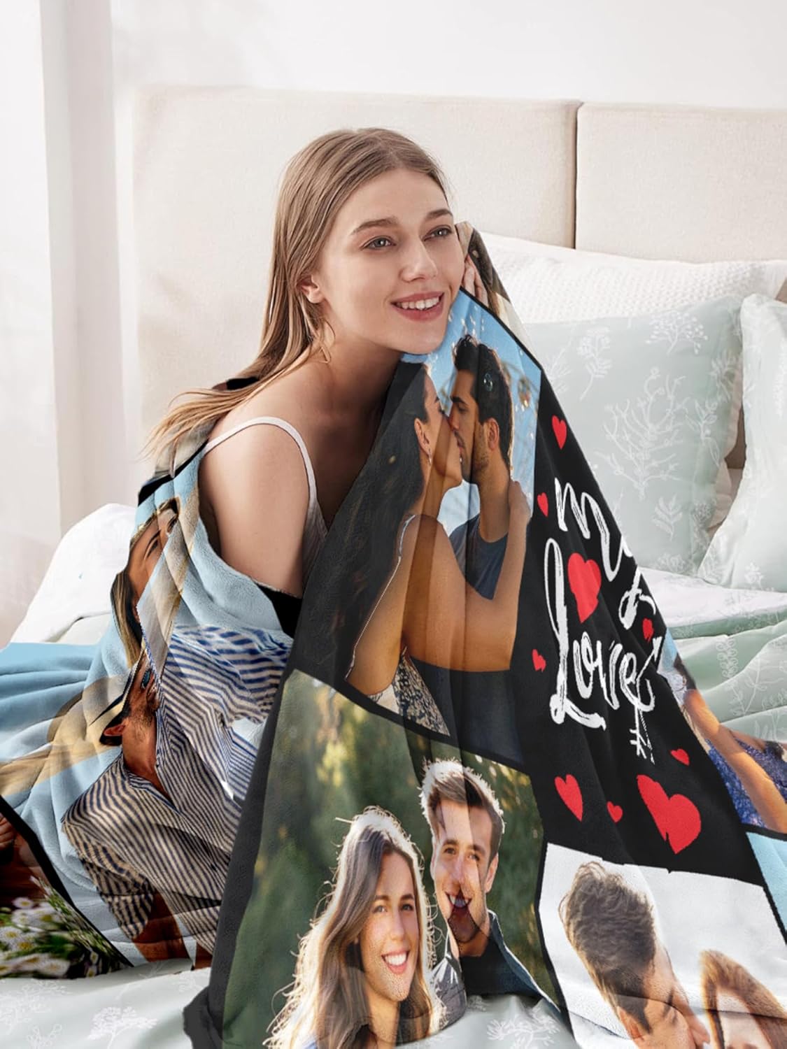 Custom Blanket with Picture Personalized Blanket Customizable Blanket Photo Blankets Customize Valentines Day Gifts for Her Him Girlfriend Boyfriend Wife Anniversary gift