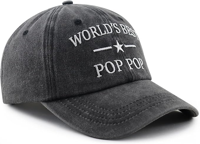 World's Best Papa Poppop Hat for Men, Funny Adjustable Cotton Embroidered Grandpa Baseball Cap Father's Day Gift