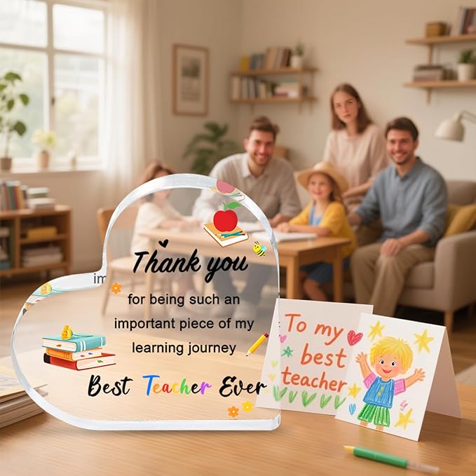Teacher Appreciation Gifts 2025 - Heart Shaped Acrylic Plaque, End of Year Thank You Gift from Students, Graduation Teacher Gifts Ideas, Thankful Quotes Keepsake, Paperweight, Retirement