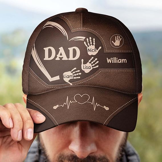 Custom for Grandpa Dad Grandpa Dad Kids Handprints, Dad Hats, Grandpa Hat for Dad, Father's Day Multi - Personalized Classic Cap
