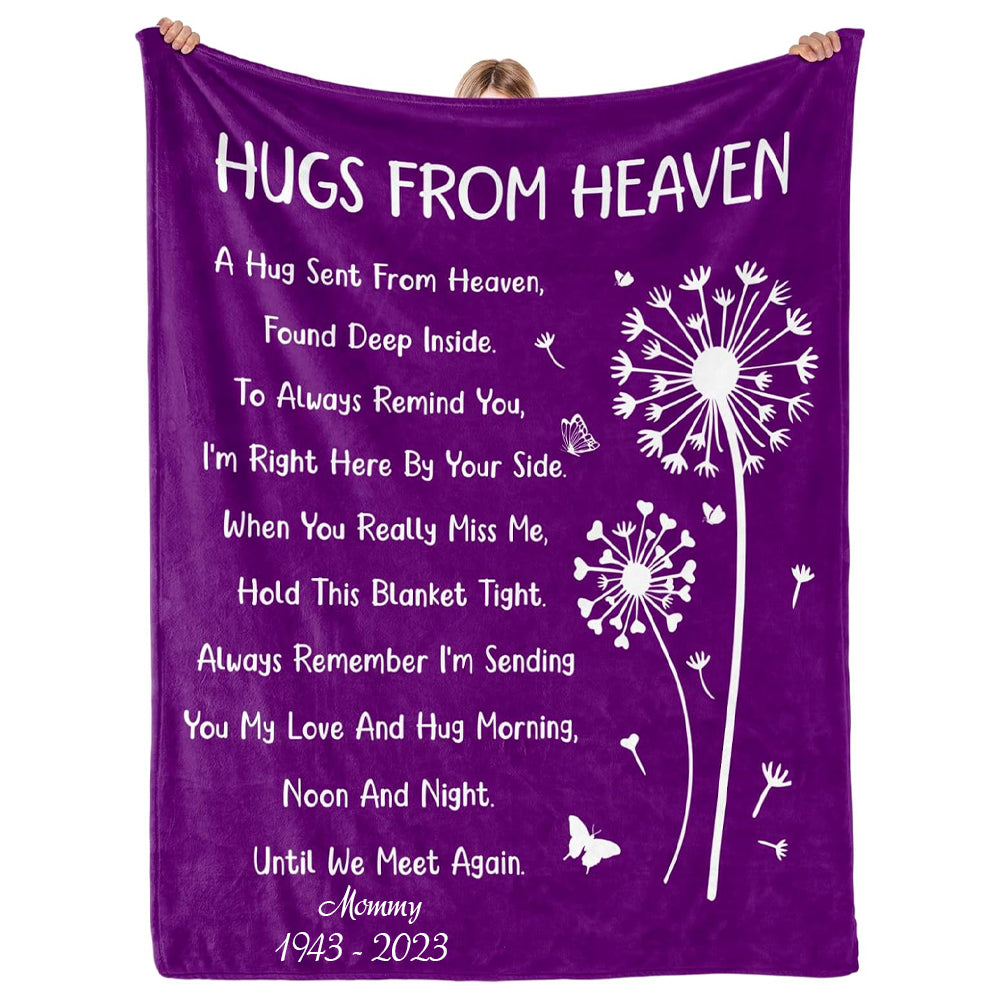 Memorial Sympathy Gifts for Loss of Loved One Mom Dad, Bereavement Gifts, in Memory of Loved One Gifts, Hugs from Heaven Memorial Blanket, Soft Grey Blue Sympathy Throw Blanket