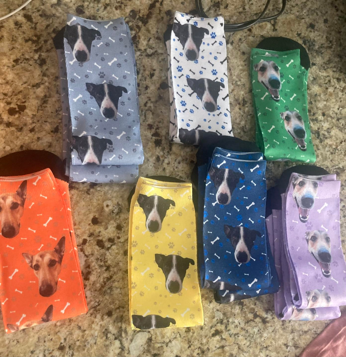 Custom Personalized Photo Pet Face Socks, Cat and Dog Tracks Paws Bones Crew Socks with Picture for Men Women