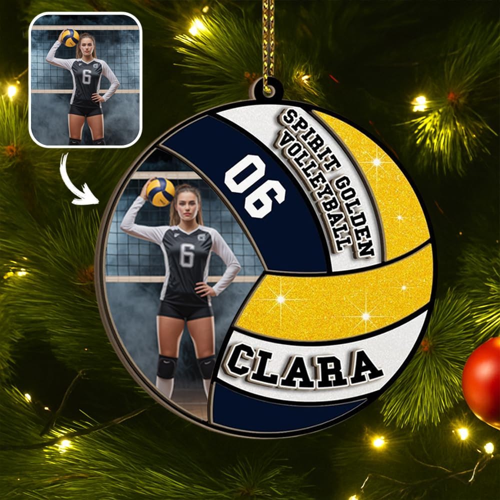 Custom Christmas Acrylic/ Wooden Volleyball Ornament, Personalized Photo Christmas Volleyball Gifts, Custom Wooden Hanging Decor Ornaments
