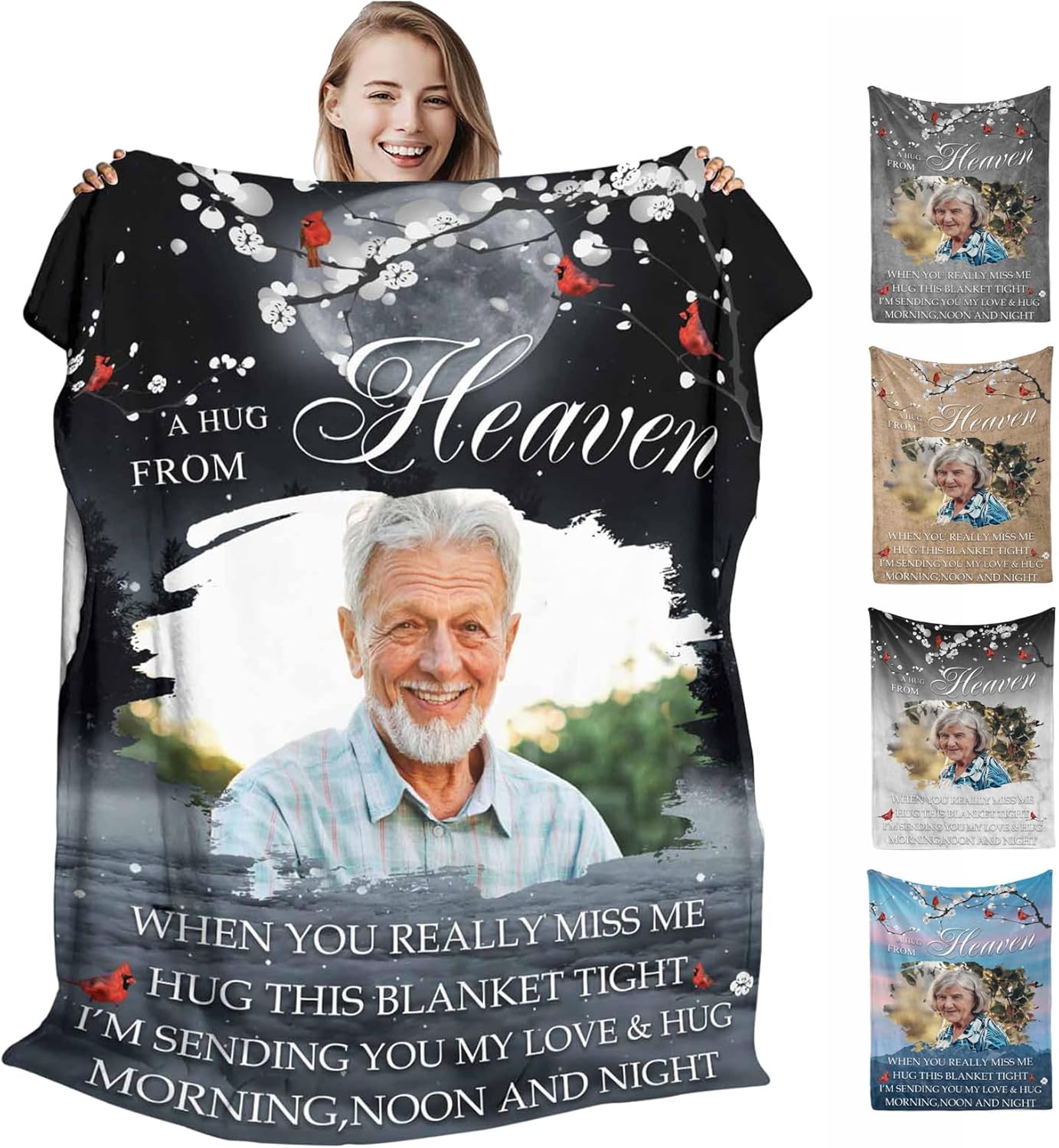 Custom Hug from Heaven Memorial Blanket with Photos for Loss of Loved One, in Loving Memory Gifts Sympathy Gift Personalized Remembrance Blanket for Loss of Dad Mom Husband Wife