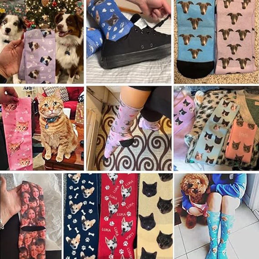 Custom Face Socks with Photo Novelty Crew Socks, Personalized Red Hearts Unisex Crew Sock Gifts for Men Women