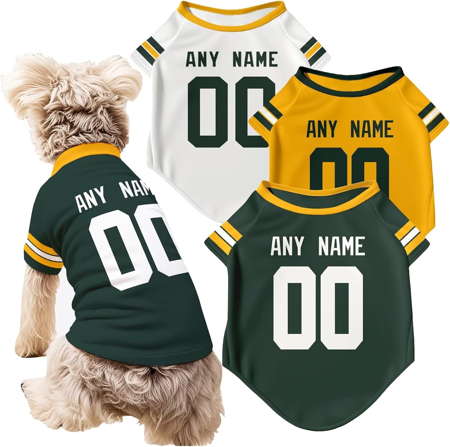 Green Bay Dog T-Shirt Jersey Style Pet Clothes Custom Name and Number Gifts (Multi Color)