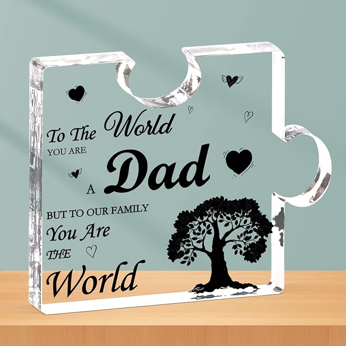 Dad Gift from Daughter Son, Acrylic Plaque Gift for Dad, Dad Plaque Gift Puzzle Shaped, Dad Birthday Present, Dad Presents for Fathers Day Christmas Daddy Gift Dad Thank You Gift