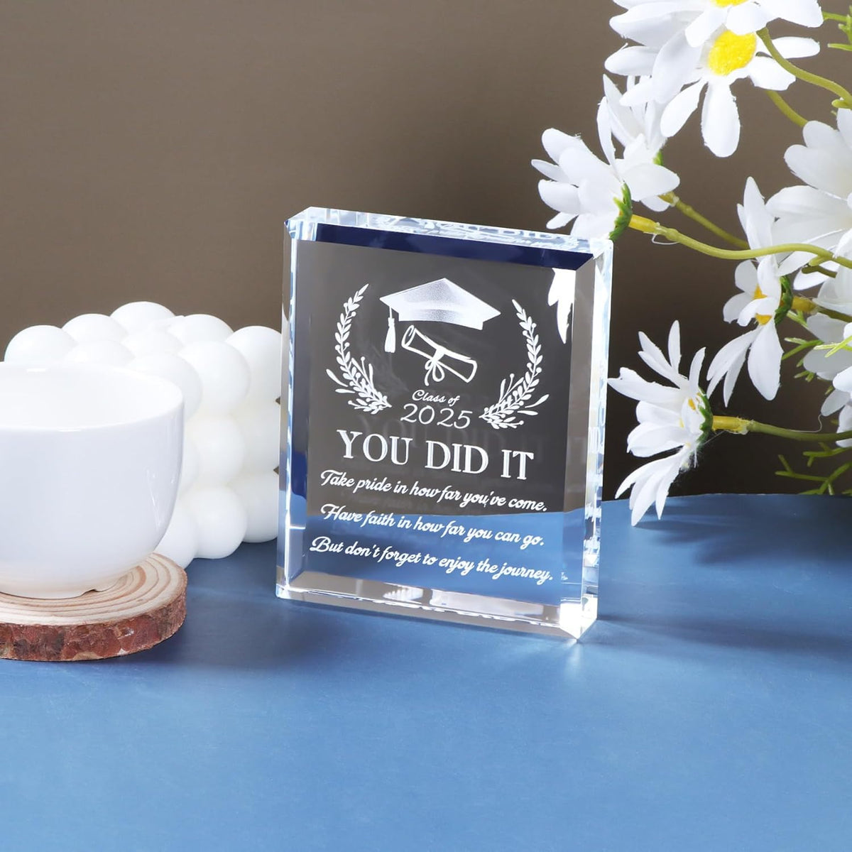 Graduation Gifts for Him Her, Class of 2025 Graduate Inspirational Gifts, Laser Engraved Crystal Graduation Keepsake for College High School PHD Masters Degree