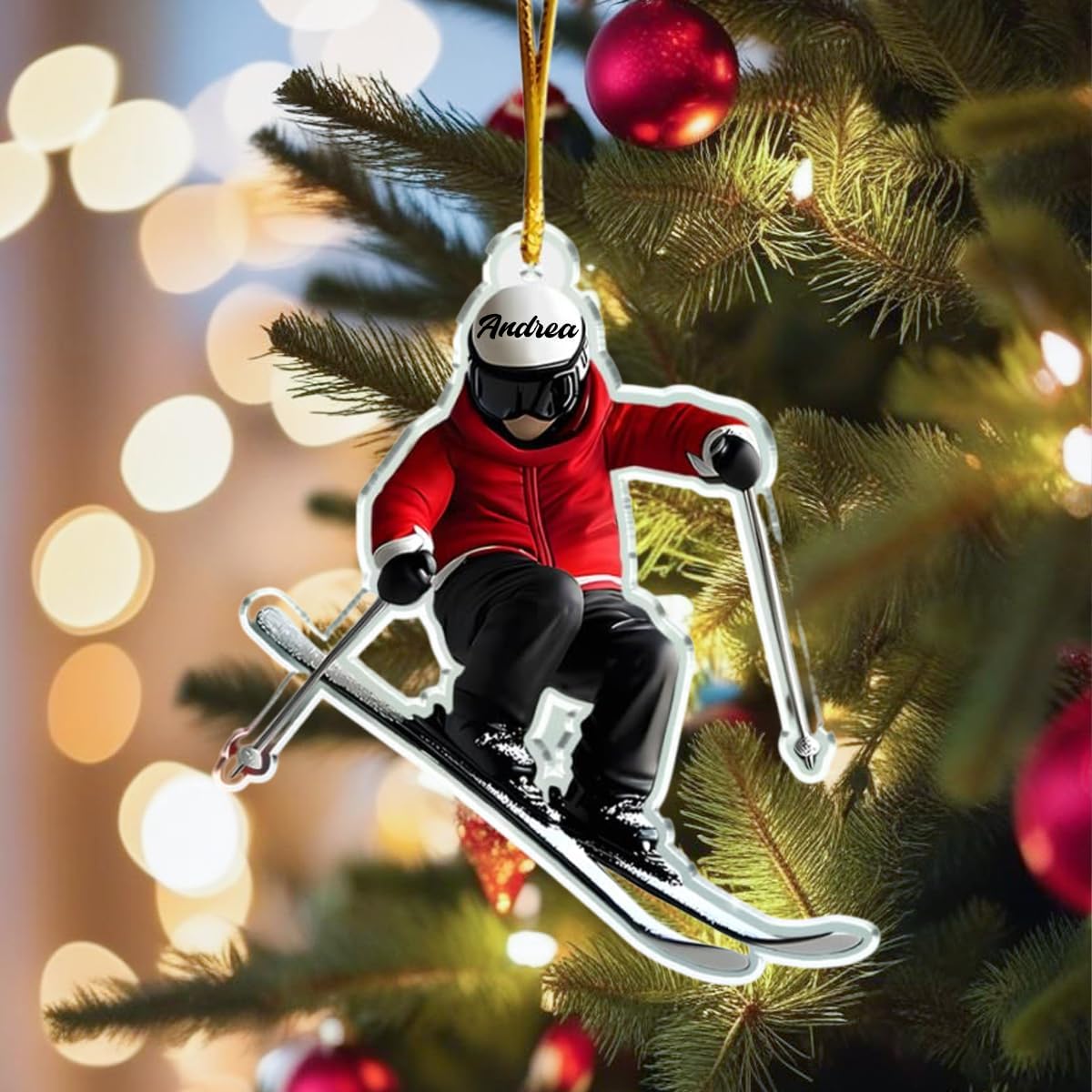 Personalized Skiing Ornaments 2025, Custom Skier Acrylic Christmas Ornament with Name, 2D Flat Ski Ornament for Snow Lovers, Unique Winter Sports Gift for Skiers & Snowboard Fans