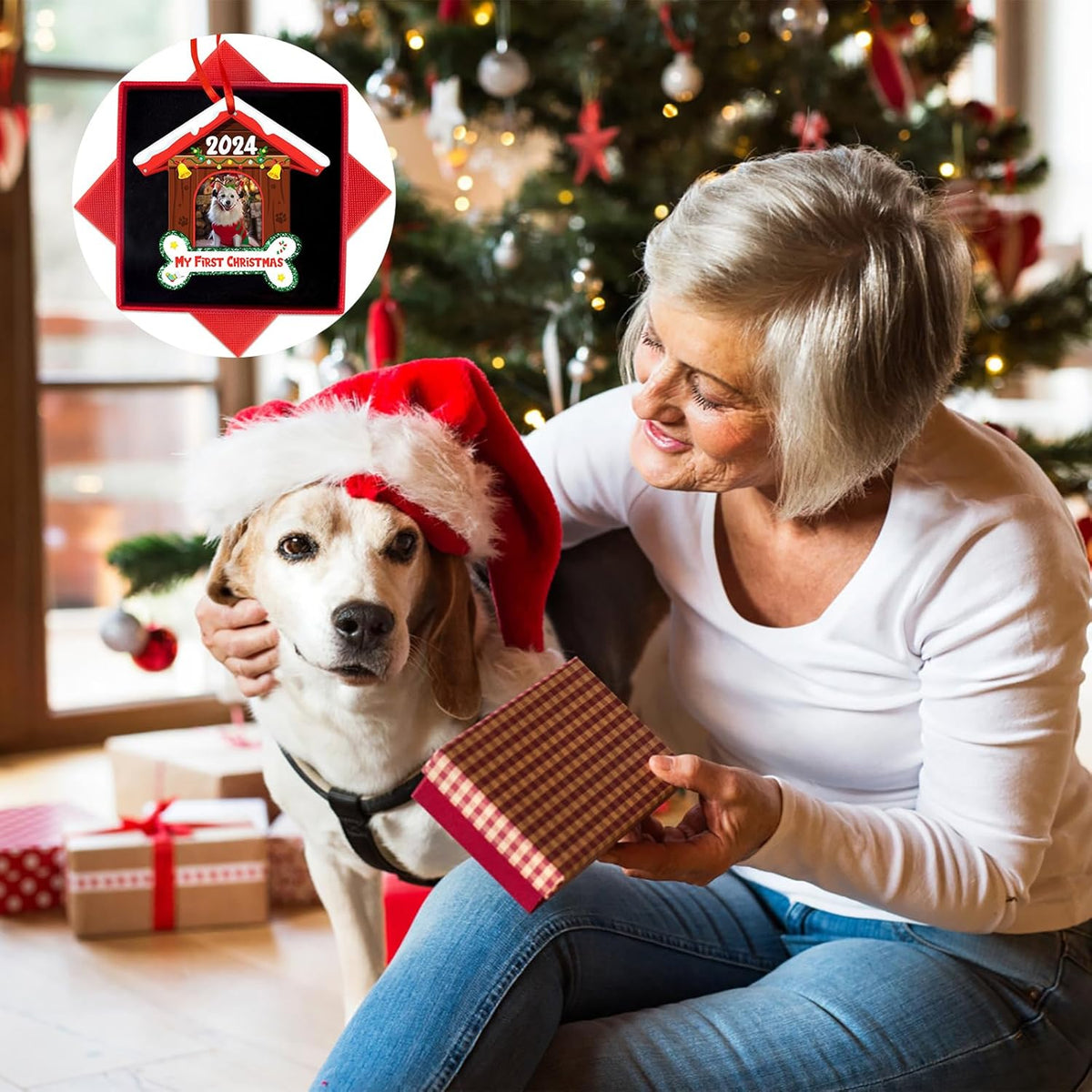 Acrylic Dog Picture Frame Ornaments Personalized Dog Photo Frame Christmas Ornaments for Dog Puppy Dog Lover Christmas Tree Decorations Gifts