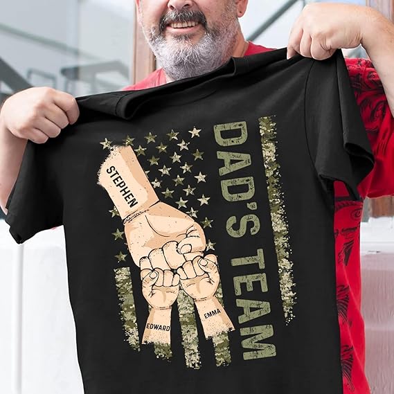 Personalized Dad Shirt with Kids Name, Custom Fathers Day Fist Bump Shirt, Christmas Fathers Day Dad Grandpa Gift
