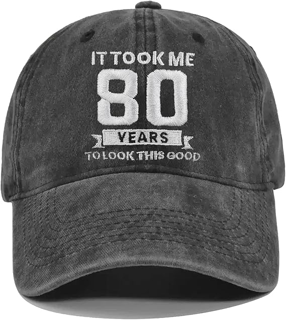 80th Birthday Gifts for Men Women, 80th Birthday Decorations for Men, 1946 80 Vintage Hat, Adjustable Washed Cotton Baseball Cap Black