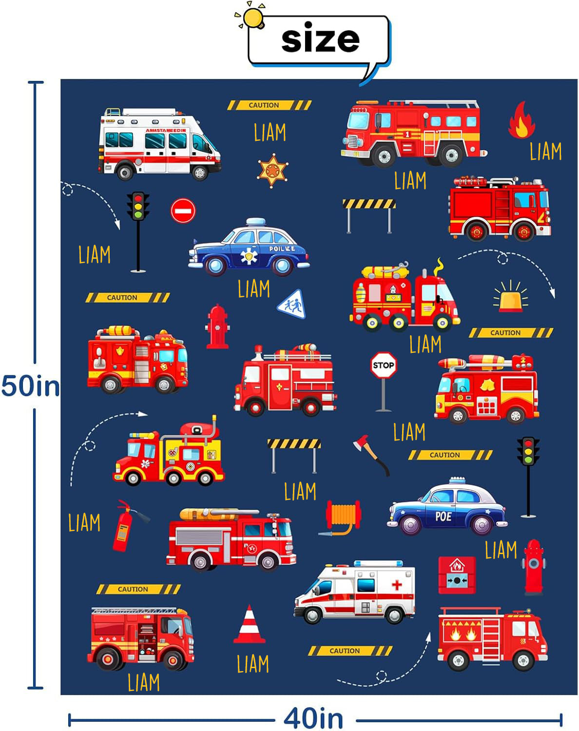 Fire Truck Blanket for Boys & Girls, Soft Fleece Plush Blanket for Toddlers to Teens Birthday Gift Christmas Gift