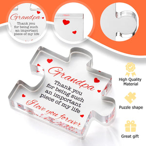 Gifts for Grandpa - Engraved Acrylic Block Puzzle Gift Grandpa Birthday Fathers Day Idea Gifts Best Grandpa Ever Gifts to My Great Grandpa Christmas Father's Day Grandparents Gifts Granddad Papa Plaque