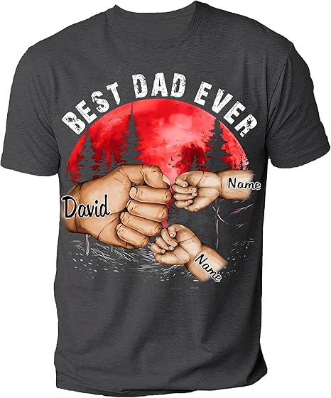 Personalize Best Grandpa Dad Ever Shirt - Custom Fist Bump Papa Father w Kid Name T-Shirt Hoodie Sweatshirt