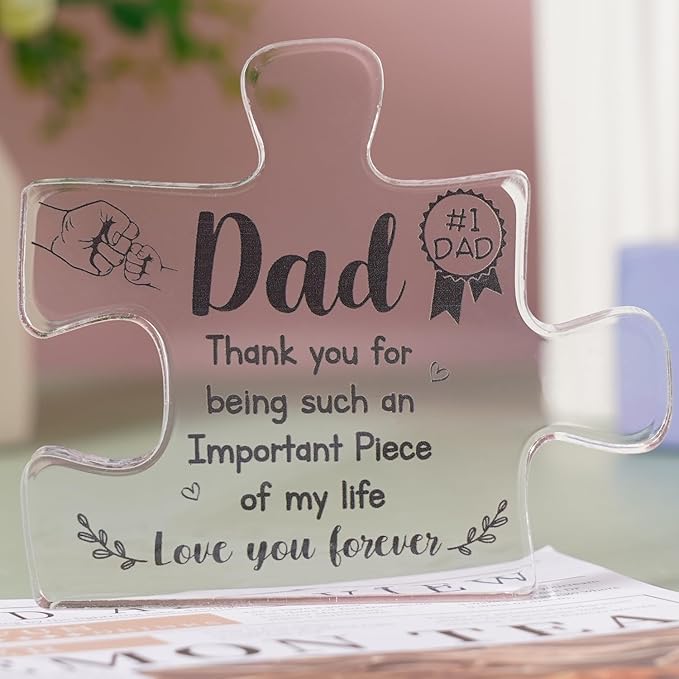 Gifts for Dad, Christmas Gifts for Dad, Fathers Day Gift, Acrylic Puzzle Piece Plaque Birthday Gifts for Dad, Father's Day Gift from Daughter, Son, Men Birthday Gift Ideas, Best Dad Gifts