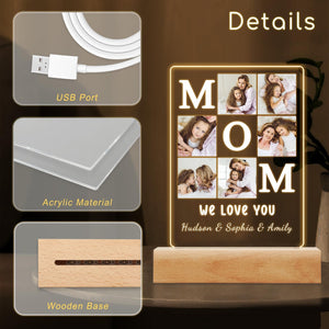 Personalized MOM Picture Frames with Night Light, Mothers Day Birthday Gifts for Mom From Daughter Son, Custom Photo Plaque with Kids Name, Customized MAMA Birthday Gifts for Women
