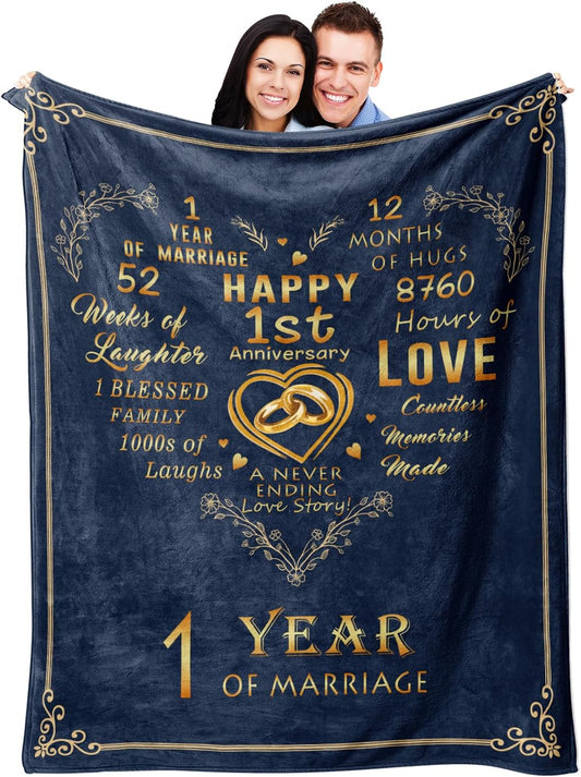 1st Anniversary Paper Gifts for Couple Husband Wife, 1 Year Anniversary Wedding Gifts for Him Her, First Anniversary Marriage Gifts,Romantic Bed Throw Blanket
