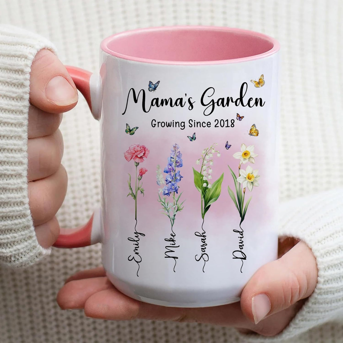 Personalized Mama Mug with Custom Kid Names and Text, Mama's Garden Mug 11oz 15oz, Customized Mother's Day Coffee Cups for Grandma Mug, Gifts for Mimi Gigi Mom Nana from Kids Grandkids on Mother's Day