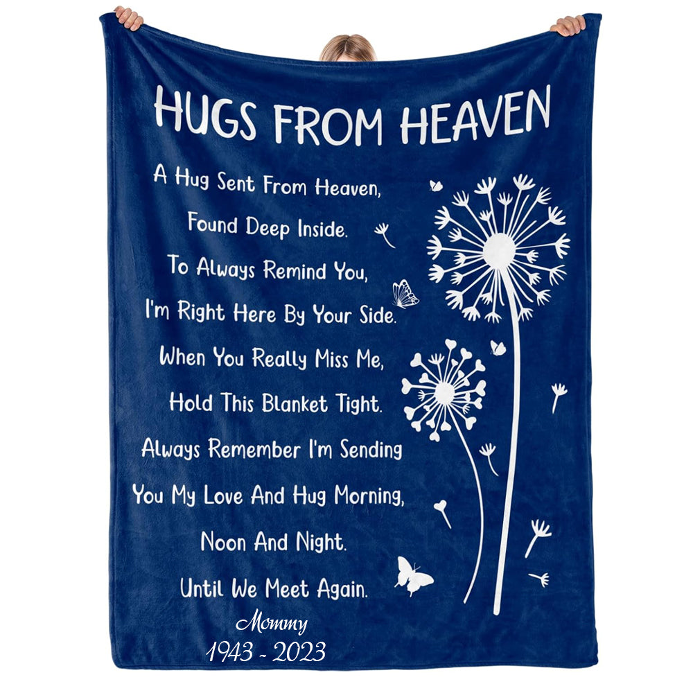 Memorial Sympathy Gifts for Loss of Loved One Mom Dad, Bereavement Gifts, in Memory of Loved One Gifts, Hugs from Heaven Memorial Blanket, Soft Grey Blue Sympathy Throw Blanket