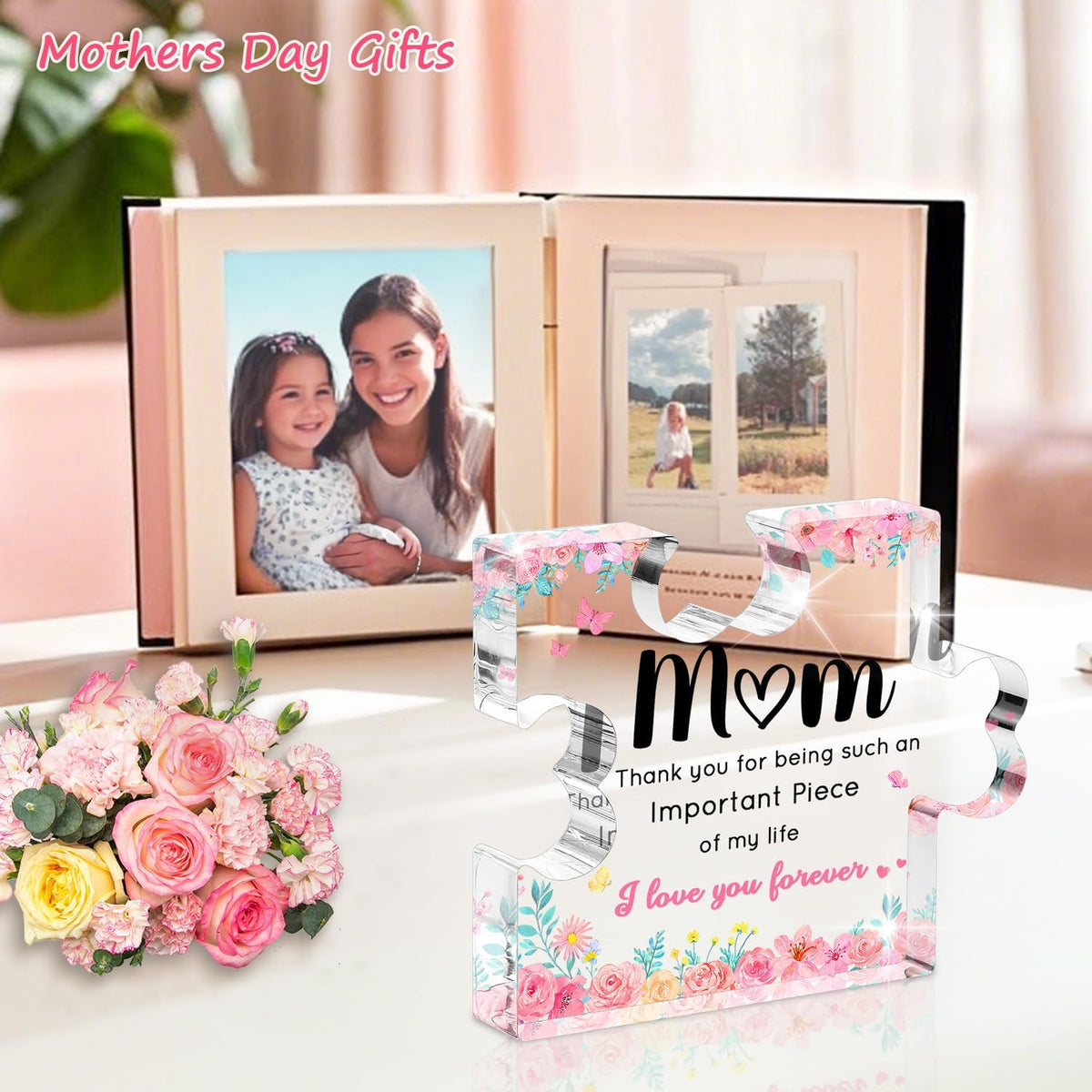 Mothers Day Gifts for Mom From Son Daughter, Mothers Birthday Gift Ideas - Acrylic Puzzle Piece Plaque inches, Birthday Valentine's Day Christmas Mother's Day Gift for Mom